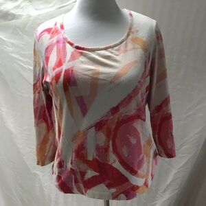 Chicos pink orange white abstract top L